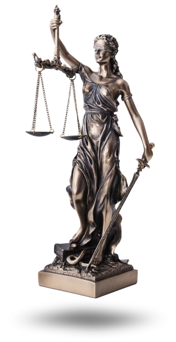Schwebende Justizia aus Messing