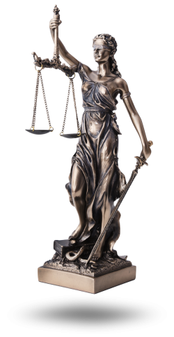 Schwebende Justizia aus Messing